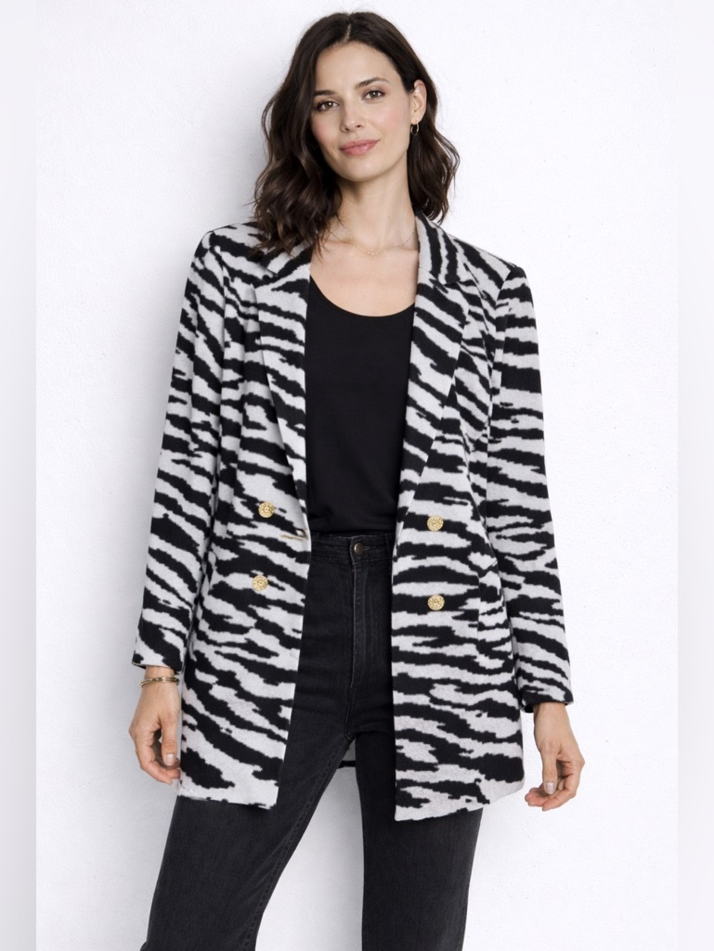 NWT Misook Black White Zebra Print Knit Heritage Fit Jacket 1X‎ Minimalist Bold